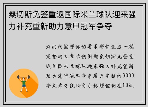 桑切斯免签重返国际米兰球队迎来强力补充重新助力意甲冠军争夺